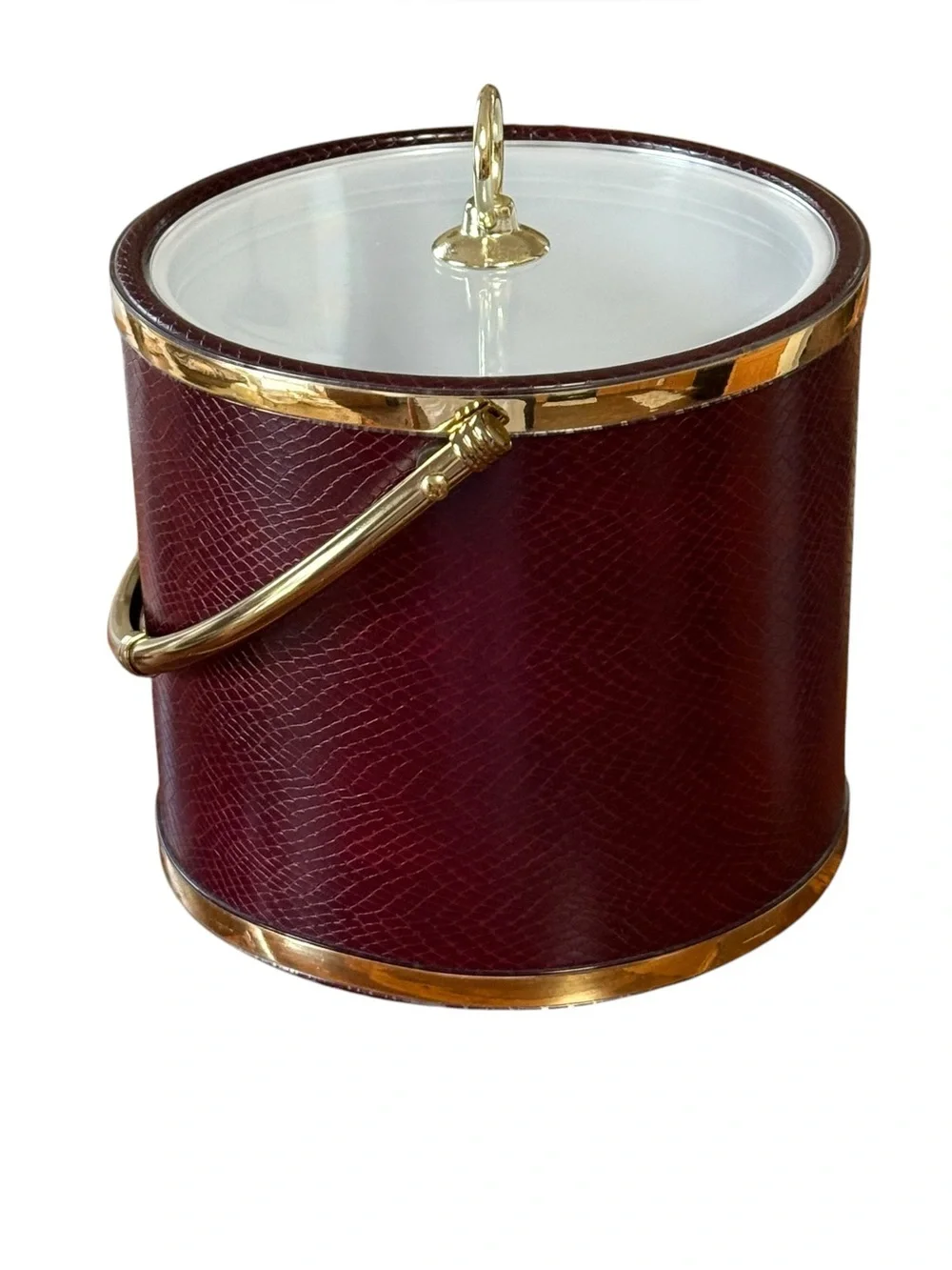 Vintage MCM Shelton Faux Snake Skin Ice Bucket Burgundy and Gold